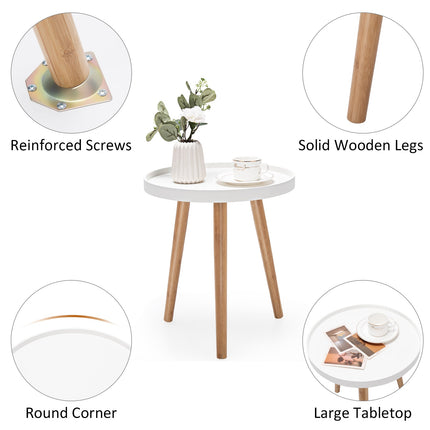 Dreamade Round Side Table End Table with Wooden Tray