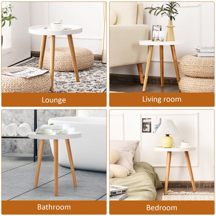 Dreamade Round Side Table End Table with Wooden Tray