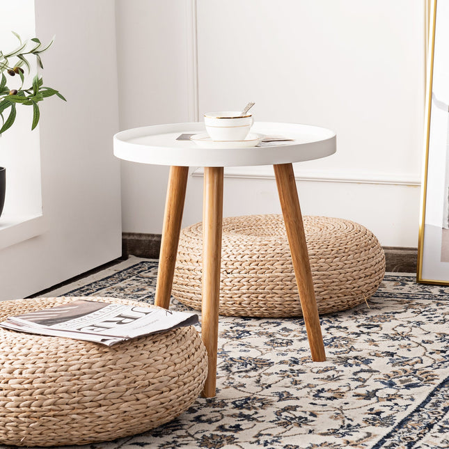 Dreamade Round Side Table End Table with Wooden Tray