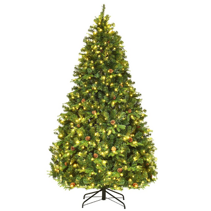7ft Pre-Lit Artificial Christmas Tree, Premium Spruce Hinged Tree with 460 LED Lights