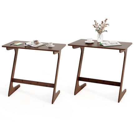 Dreamade Bamboo TV Tray Table, Z Shaped Sofa Couch Side Table for Eating Snacks Coffee Laptop