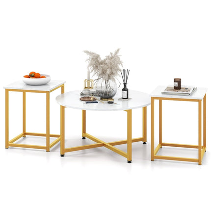 Dreamade Round Nesting Table Set of 3, Farmhouse Coffee Table w/2 End Tables, Sturdy Metal Frame (Black Oak)