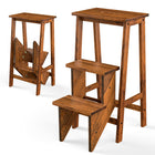 3 Tier Folding Step Ladder, Multifunction 3-in-1 Wood Step Stool