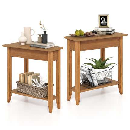Dreamade White Wedge End Table Set of 1 or 2, Triangle Side Table with Storage Shelf and Solid Wood Legs