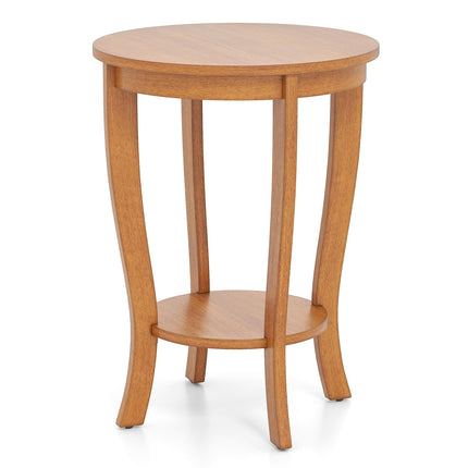 Dreamade Round End Table with Storage Shelf Set of 2, Retro Nightstand with Solid Wood Legs, 24.5" Accent Table for Small Spaces