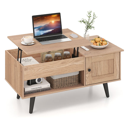 Dreamade Lift Top Coffee Table, Modern Cocktail Table with Hidden Compartment, Open Shelf & Cabinet