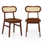 Dreamade Wooden Dining Chairs Set of 2/4, PU Leather Upholstered Kitchen Chairs w/Breathable Mesh Cane Backrest