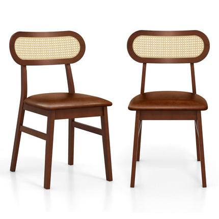 Dreamade Wooden Dining Chairs Set of 2/4, PU Leather Upholstered Kitchen Chairs w/Breathable Mesh Cane Backrest