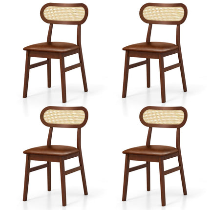 Dreamade Wooden Dining Chairs Set of 2/4, PU Leather Upholstered Kitchen Chairs w/Breathable Mesh Cane Backrest