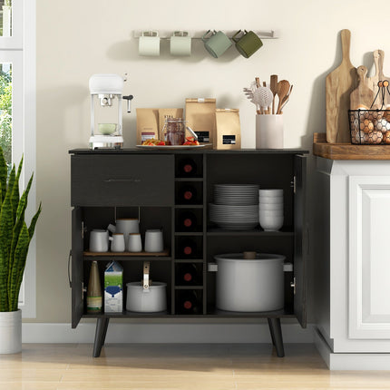 Dreamade Buffet Sideboard Storage Cabinet - Wood Pantry Cupboard with 6-Bottle Wine Rack