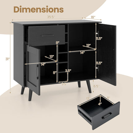 Dreamade Buffet Sideboard Storage Cabinet - Wood Pantry Cupboard with 6-Bottle Wine Rack