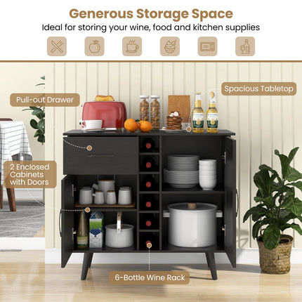 Dreamade Buffet Sideboard Storage Cabinet - Wood Pantry Cupboard with 6-Bottle Wine Rack
