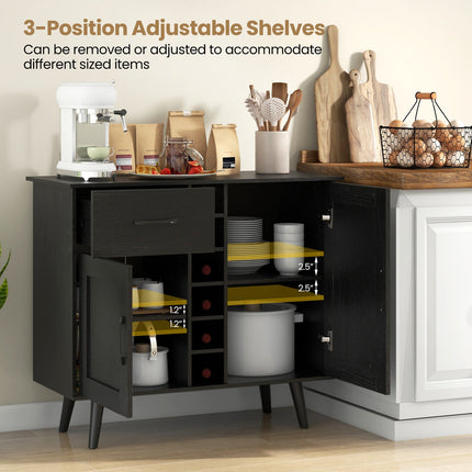 Dreamade Buffet Sideboard Storage Cabinet - Wood Pantry Cupboard with 6-Bottle Wine Rack