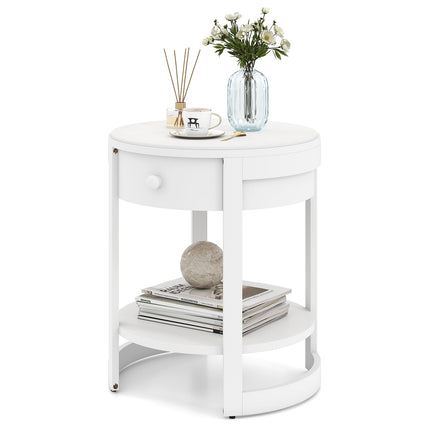 Dreamade Round Side Tables Set of 1/2 | 2-Tier Retro End Tables with Drawer & Shelf