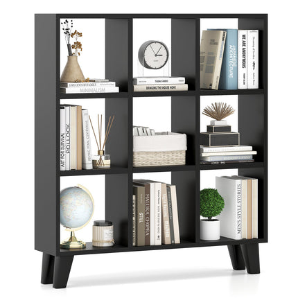 Dreamade 9-Cube Open Bookcase, 3-Tier Freestanding Bookshelf with 4 Slanted Legs & 6 Removable Shelves
