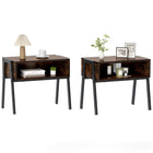 Dreamade Stackable End Table Set of 2, Compact Nightstands w/Metal Frame & Open Compartments