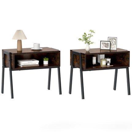 Dreamade Stackable End Table Set of 2, Compact Nightstands w/Metal Frame & Open Compartments
