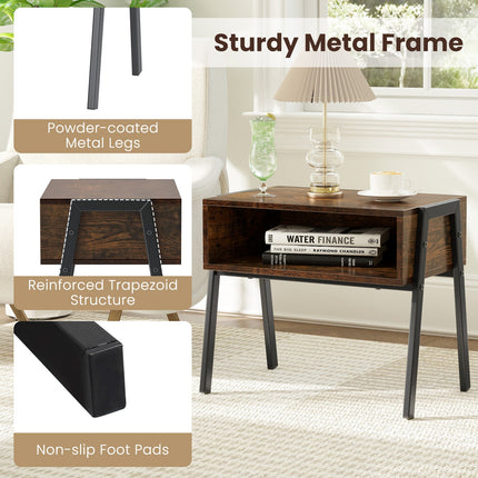 Dreamade Stackable End Table Set of 2, Compact Nightstands w/Metal Frame & Open Compartments