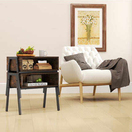 Dreamade Stackable End Table Set of 2, Compact Nightstands w/Metal Frame & Open Compartments