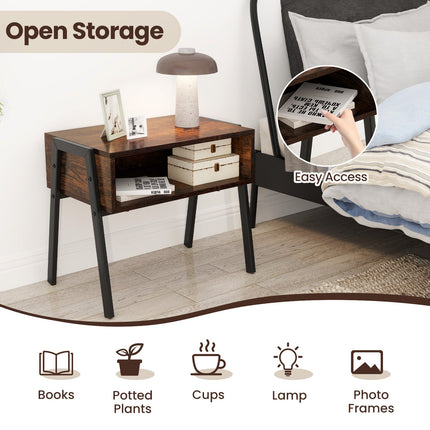 Dreamade Stackable End Table Set of 2, Compact Nightstands w/Metal Frame & Open Compartments