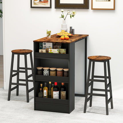 3 Piece Pub Dining Set, Wooden Counter Height Table Set with 2 Bar Stools (Brown)
