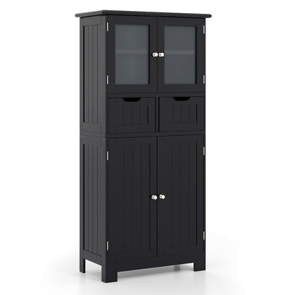 Dreamade Floor Storage Cabinet, Freestanding Bathroom Cabinet with 2 Glass Doors, 2 Drawers & Adjustable Shelves, White