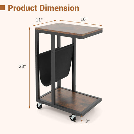 Dreamade C Shaped End Table with Rolling Wheels Set of 1/2