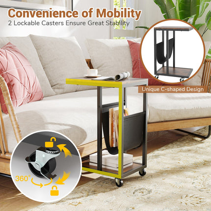 Dreamade C Shaped End Table with Rolling Wheels Set of 1/2
