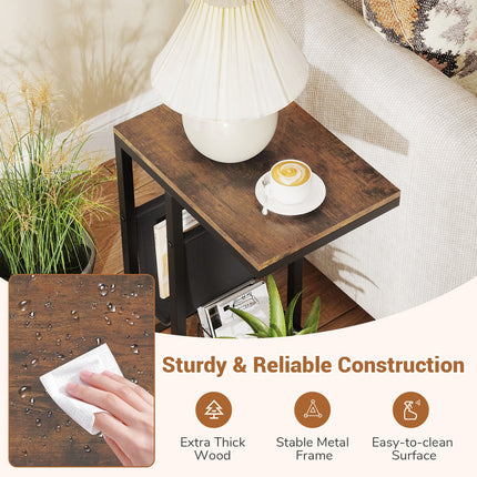 Dreamade C Shaped End Table with Rolling Wheels Set of 1/2