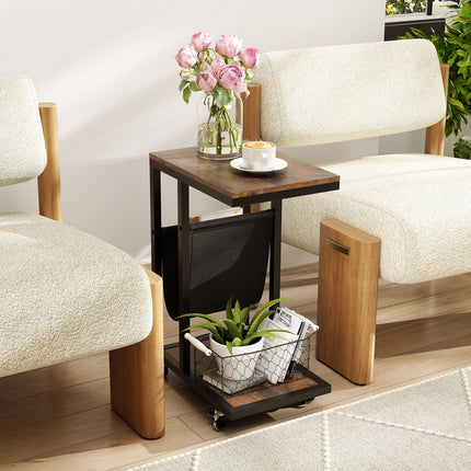 Dreamade C Shaped End Table with Rolling Wheels Set of 1/2