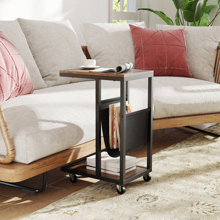 Dreamade C Shaped End Table with Rolling Wheels Set of 1/2