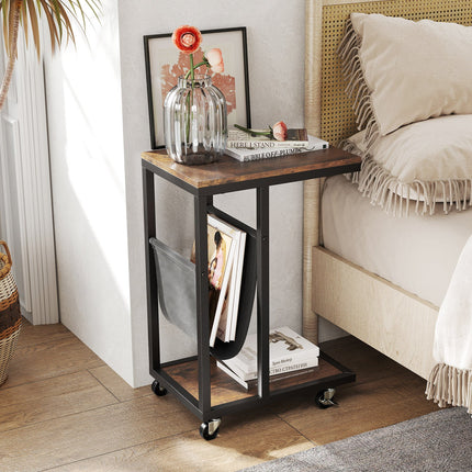 Dreamade C Shaped End Table with Rolling Wheels Set of 1/2