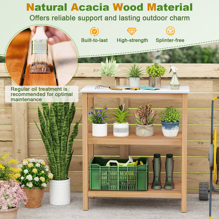 Dreamade 3 Tier Outdoor Potting Bench with Faux Marble Tabletop