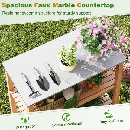 Dreamade 3 Tier Outdoor Potting Bench with Faux Marble Tabletop