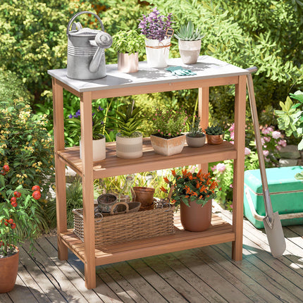 Dreamade 3 Tier Outdoor Potting Bench with Faux Marble Tabletop