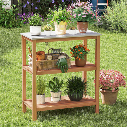 Dreamade 3 Tier Outdoor Potting Bench with Faux Marble Tabletop