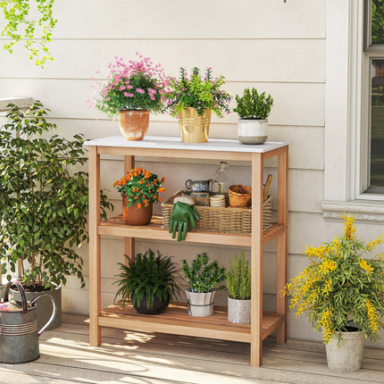 Dreamade 3 Tier Outdoor Potting Bench with Faux Marble Tabletop