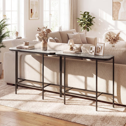 Dreamade Farmhouse 44" Entryway Table with Faux Marble Tabletop & Heavy-Duty Metal Frame