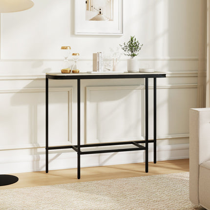 Dreamade Farmhouse 44" Entryway Table with Faux Marble Tabletop & Heavy-Duty Metal Frame