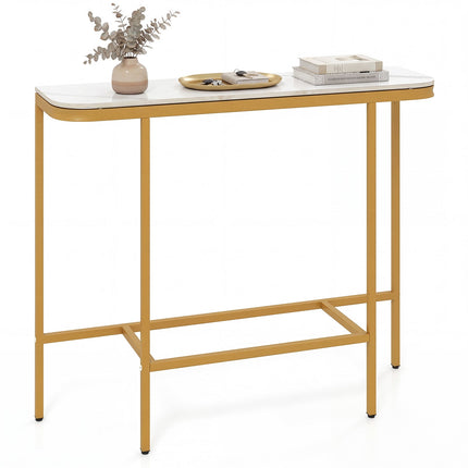 Dreamade Farmhouse 44" Entryway Table with Faux Marble Tabletop & Heavy-Duty Metal Frame