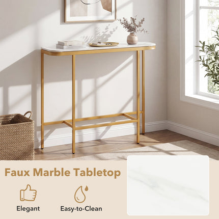 Dreamade Farmhouse 44" Entryway Table with Faux Marble Tabletop & Heavy-Duty Metal Frame