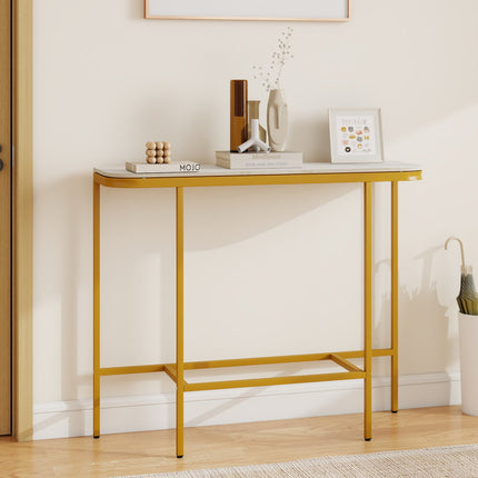 Dreamade Farmhouse 44" Entryway Table with Faux Marble Tabletop & Heavy-Duty Metal Frame