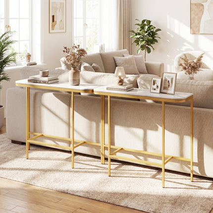 Dreamade Farmhouse 44" Entryway Table with Faux Marble Tabletop & Heavy-Duty Metal Frame