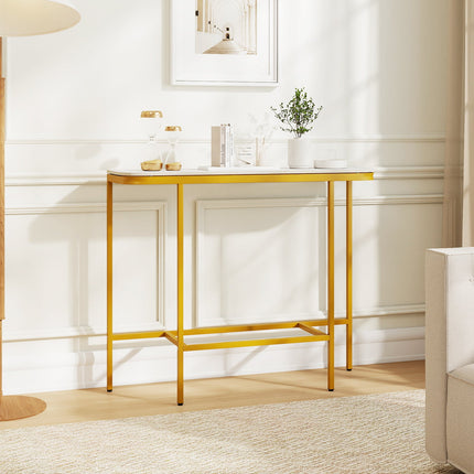 Dreamade Farmhouse 44" Entryway Table with Faux Marble Tabletop & Heavy-Duty Metal Frame