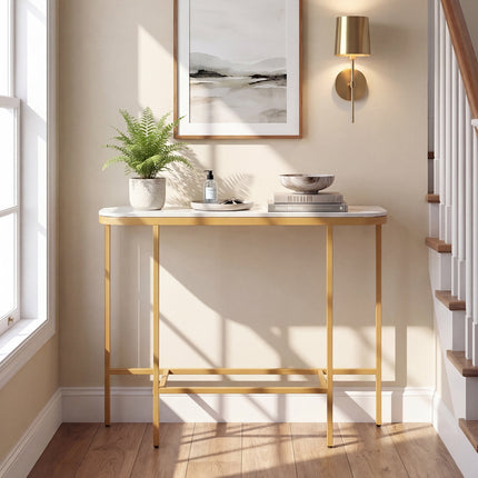 Dreamade Farmhouse 44" Entryway Table with Faux Marble Tabletop & Heavy-Duty Metal Frame