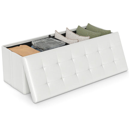 Dreamade 43 Inches Folding Storage Ottoman Bench Upholstered PU Leather Storage Chest with Side Pocket
