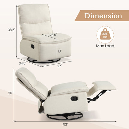 Dreamade Swivel Rocking Recliner | 360° Reclining Rocker Chair with Adjustable Cushioned Back