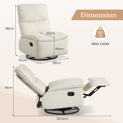 Dreamade Swivel Rocking Recliner | 360° Reclining Rocker Chair with Adjustable Cushioned Back