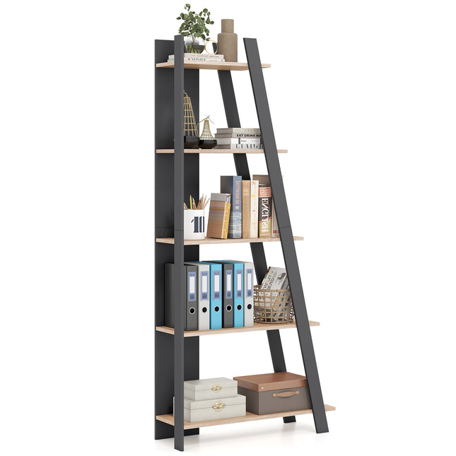 Dreamade 4 Tier/ 5-Tier Narrow Wooden Vertical Trapezoidal Bookcase