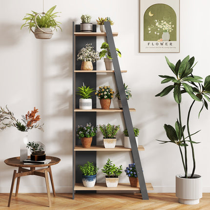 Dreamade 4 Tier/ 5-Tier Narrow Wooden Vertical Trapezoidal Bookcase